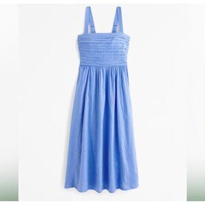 Abercrombie and Fitch Emerson Linen-Blend Midi Dress Size L color baby blue NWT